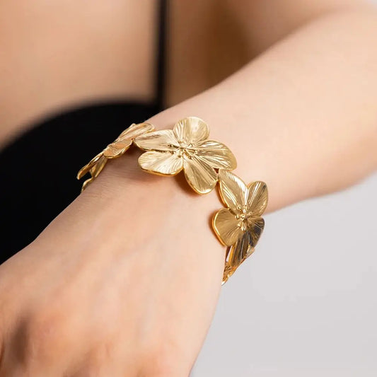 Uworld Open Bracelet Fashion Waterproof Stainless Steel Jewelry Flower Party Cuff Bracelet Women